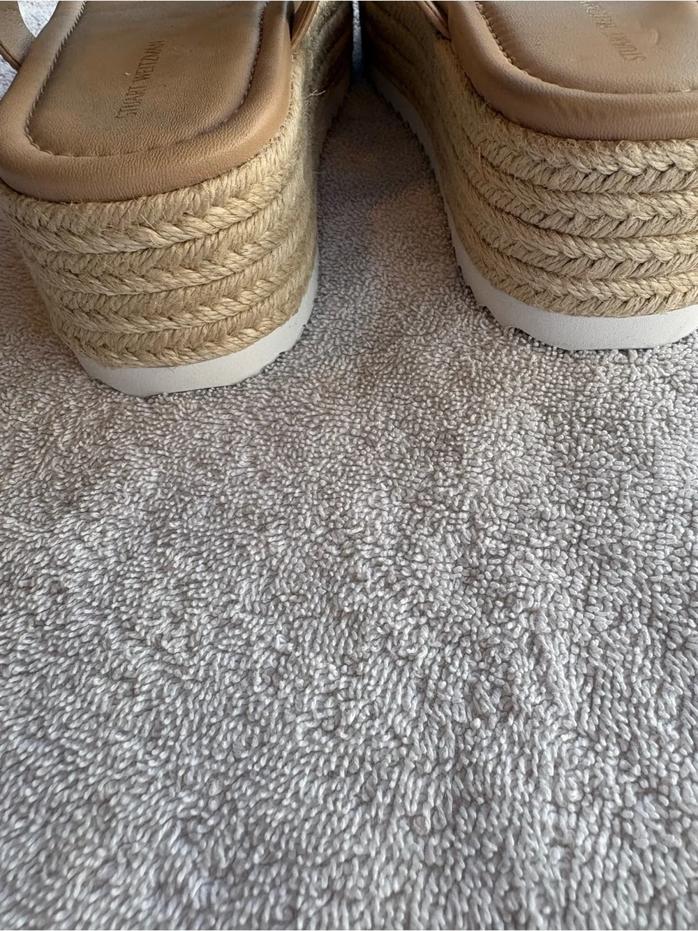 Stuart Weitzman Mel Leather Espadrille Flatform Sandals (tan) size 7